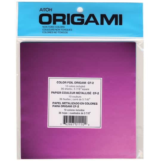 Aitoh Multicolor 5.88&#x22; x 5.88&#x22; Origami Foil Paper Sheets, 36 Sheets